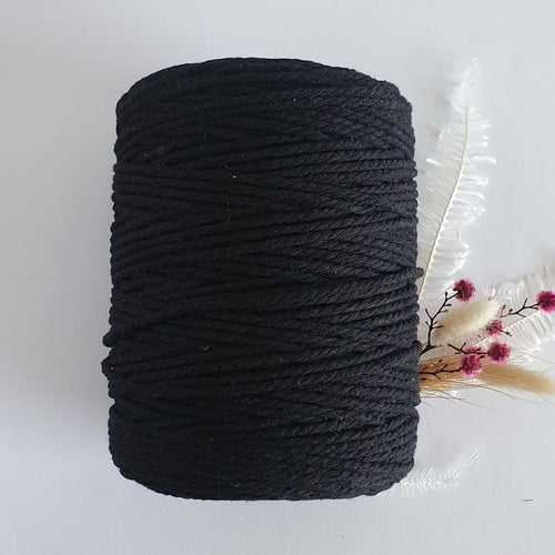 Black Macrame Cord - Eco range 3mm 3ply twisted 1kg