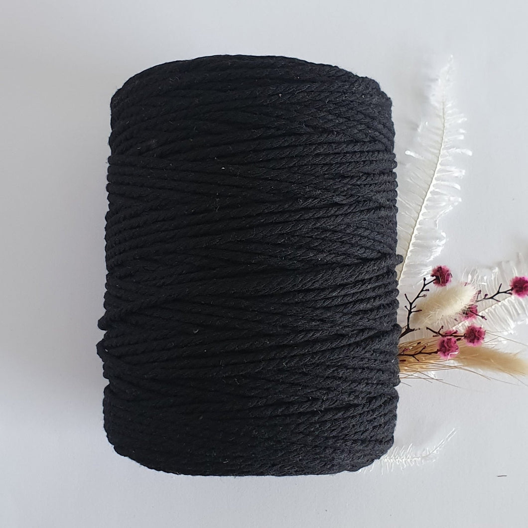 Black Macrame Cord - Eco range 3mm 3ply twisted 1kg