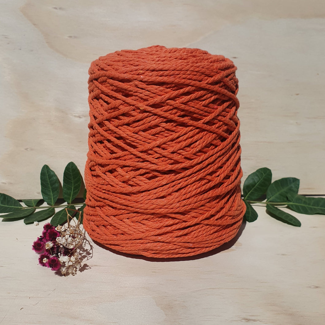 Tangerine Cotton Macrame Cord - 3mm 3ply twisted 1kg