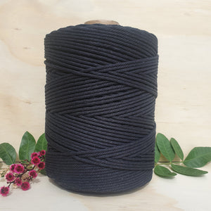 Jet Black  Cotton Macrame Cord - 3mm 4ply twisted 1kg