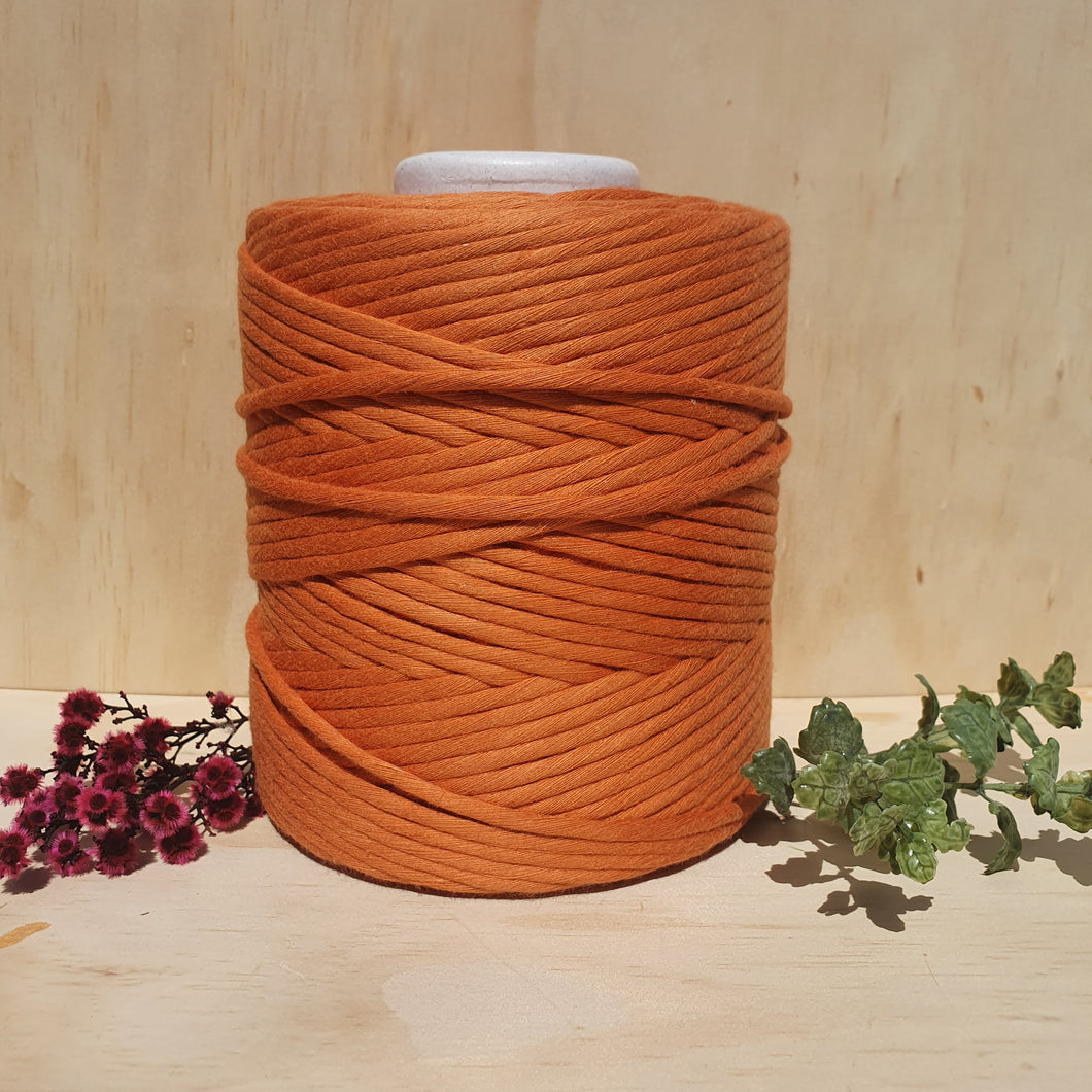 Burnt Orange -1kg 5mm 100% Pure Deluxe  Cotton Single Twist String