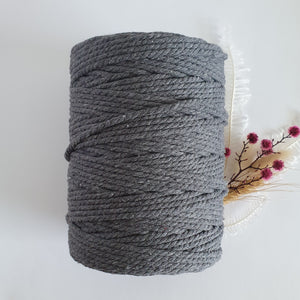 Charcoal Grey Cotton Macrame Cord - Eco range 4mm 3ply twisted 1kg