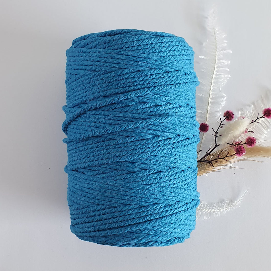Peacock Blue Cotton Macrame Cord - Eco range 4mm 3ply twisted 1kg