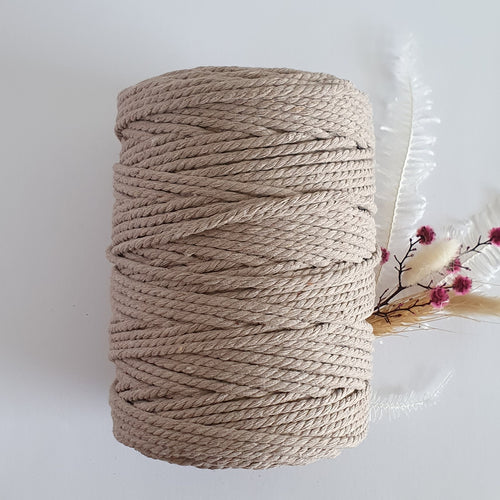 Warm Taupe Cotton Macrame Cord - Eco range 4mm 3ply twisted 1kg