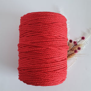 True Red Macrame Cord - Eco range 4mm 3ply twisted 1kg