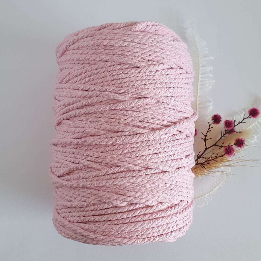 Rose Quartz Pink Cotton Macrame Cord - Eco range 4mm 3ply twisted 1kg